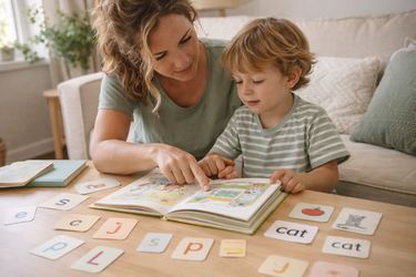 Parent lisant une histoire bilingue à un enfant