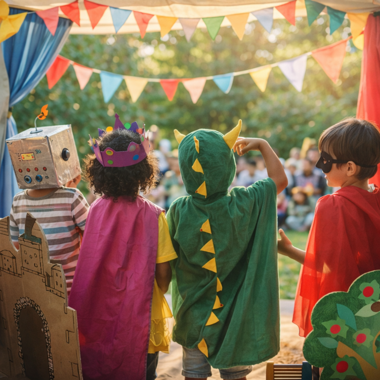Enfants jouant une scène de théâtre