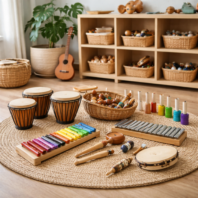 Enfants jouant des percussions en rythme